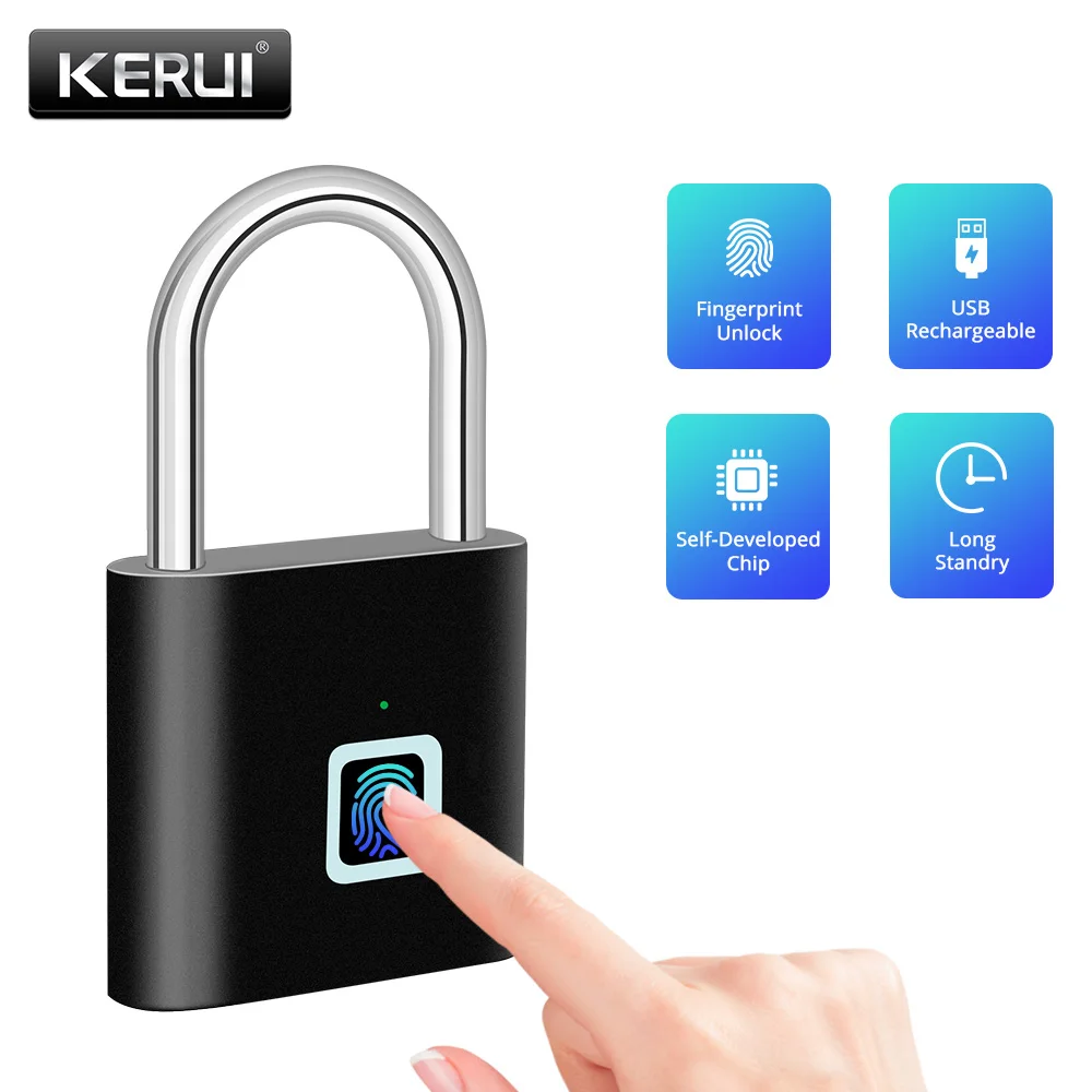 USB Rechargeable Fingerprint Padlock – Waterproof Smart Keyless Lock with 0.2s Unlock and Anti-Theft Protection - Image 2