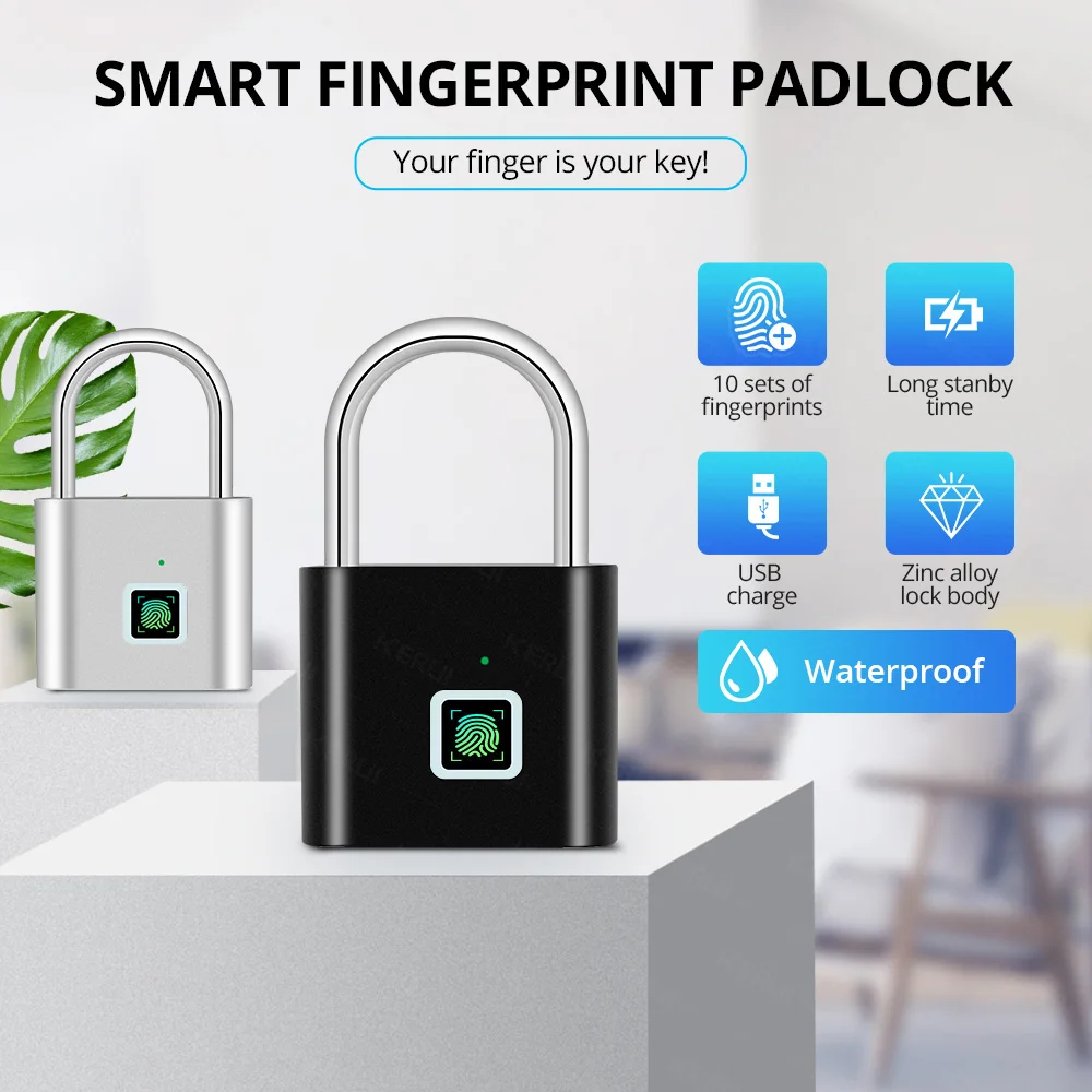 USB Rechargeable Fingerprint Padlock – Waterproof Smart Keyless Lock with 0.2s Unlock and Anti-Theft Protection - Image 3