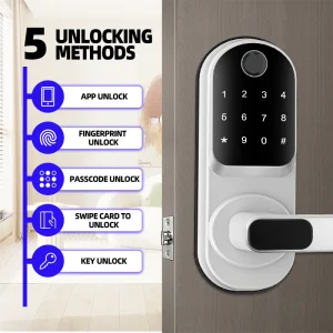 Keyless Smart Fingerprint Door Lock with Bluetooth, NFC, and App Control – Waterproof Digital Touchscreen with Card & Key Access
