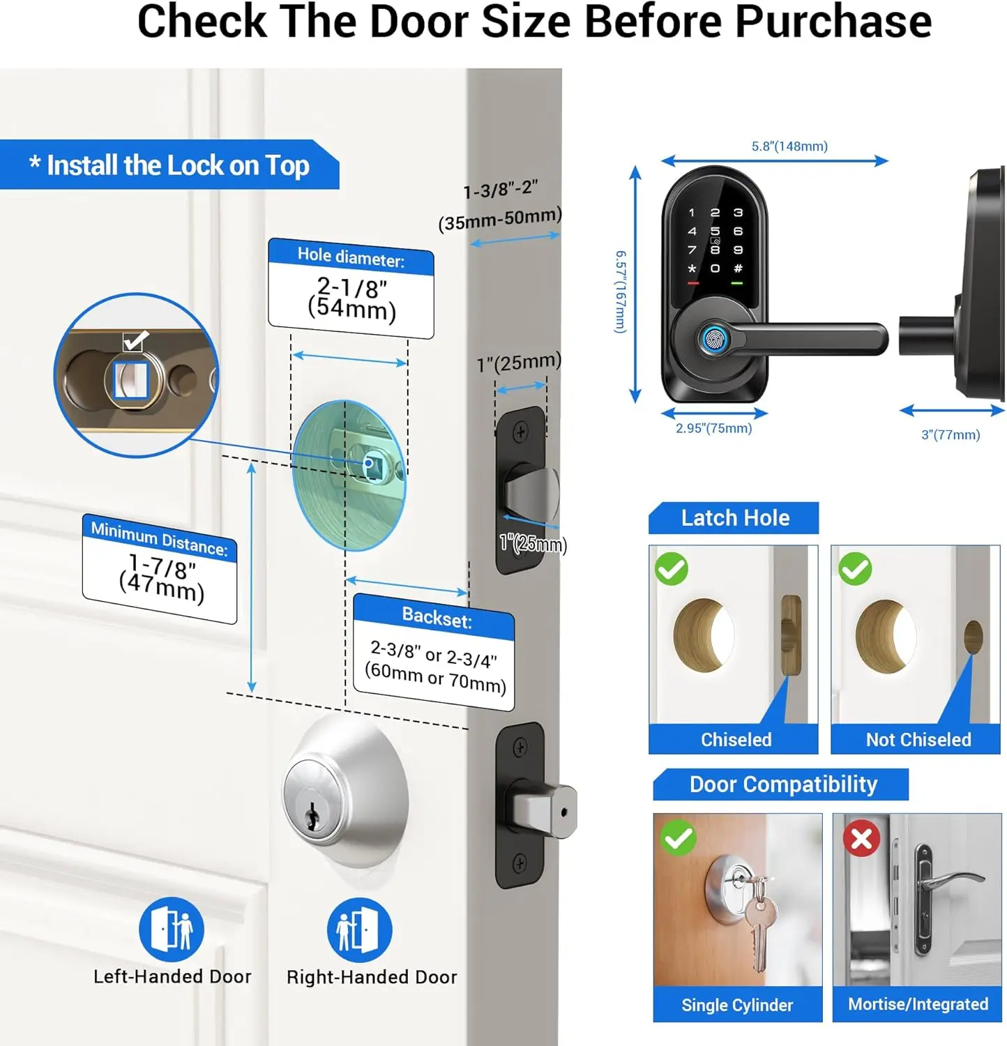 7-in-1 Keyless Entry Smart Door Lock with Handle Set – App Control Fingerprint Deadbolt Lock for Front Door - Image 2