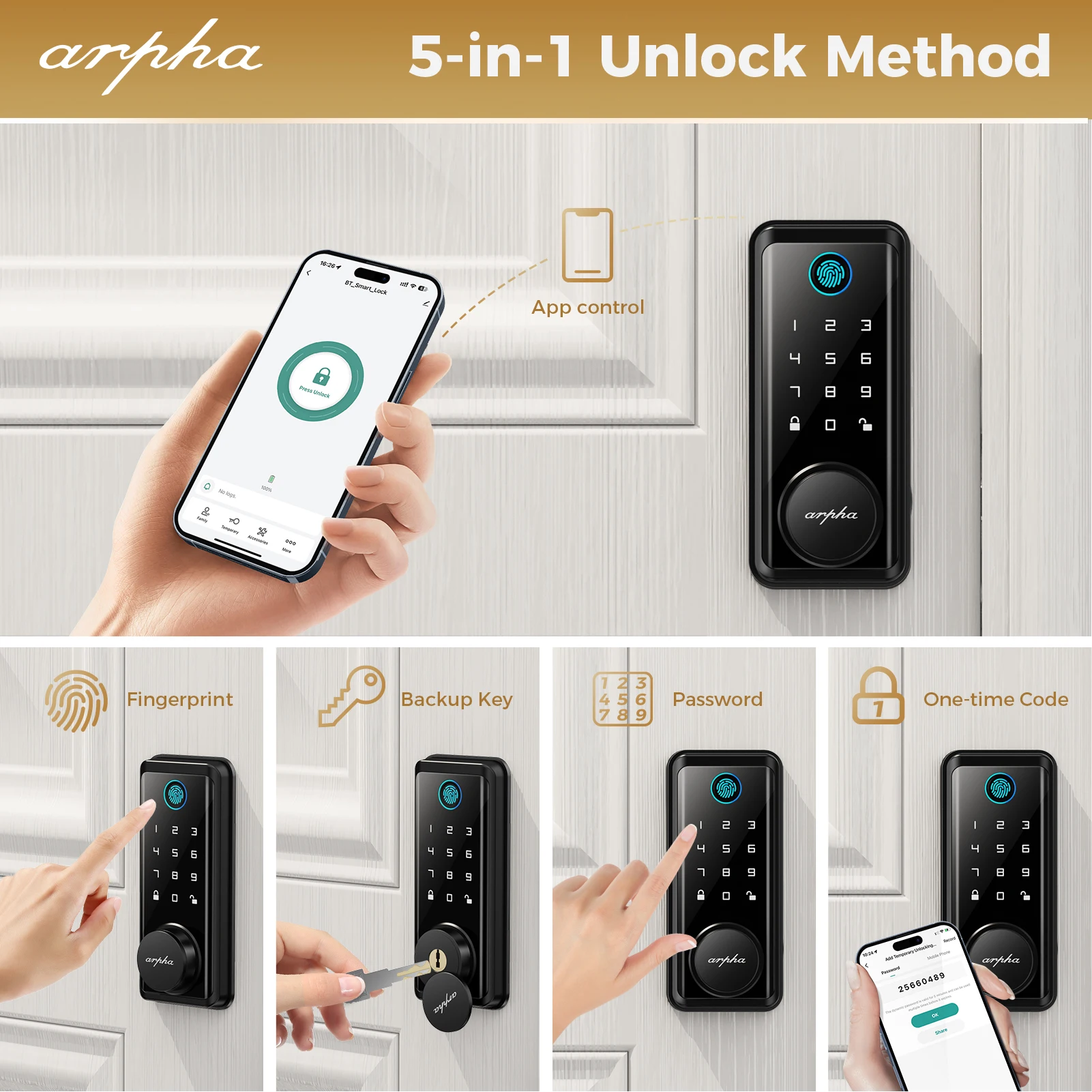 Smart Fingerprint Deadbolt Lock – Multiple Unlock Options with Touch ID and Easy Installation for Home Security - Image 2