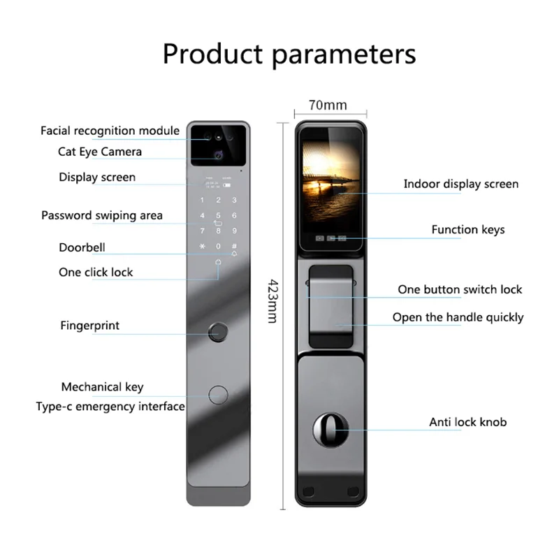 App-Controlled Smart Fingerprint Door Lock with Built-in Camera – Anti-Theft Password System for Home Security - Image 3
