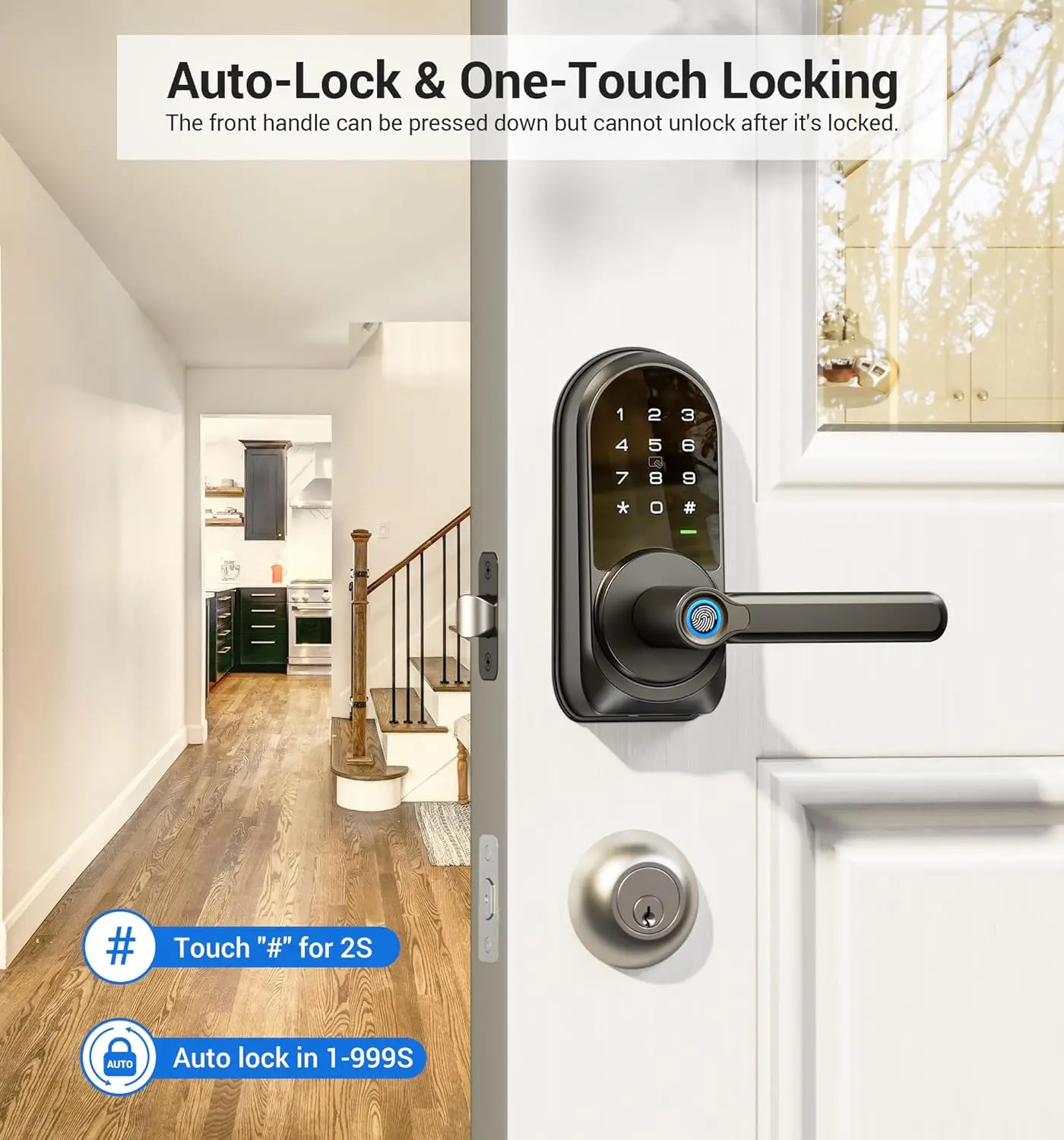 7-in-1 Keyless Entry Smart Door Lock with Handle Set – App Control Fingerprint Deadbolt Lock for Front Door - Image 4