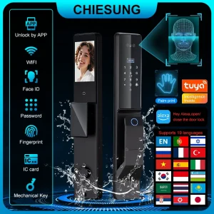 Alexa-Compatible Smart Door Lock – Waterproof WiFi Lock with Face Recognition & Integrated Camera