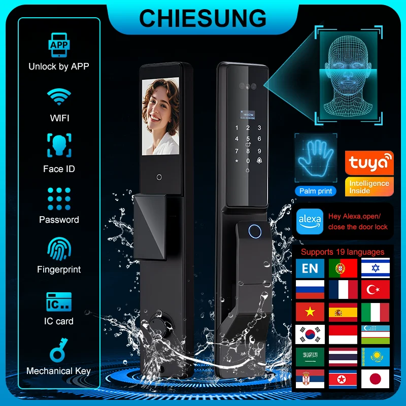 Alexa-Compatible Smart Door Lock – Waterproof WiFi Lock with Face Recognition & Integrated Camera