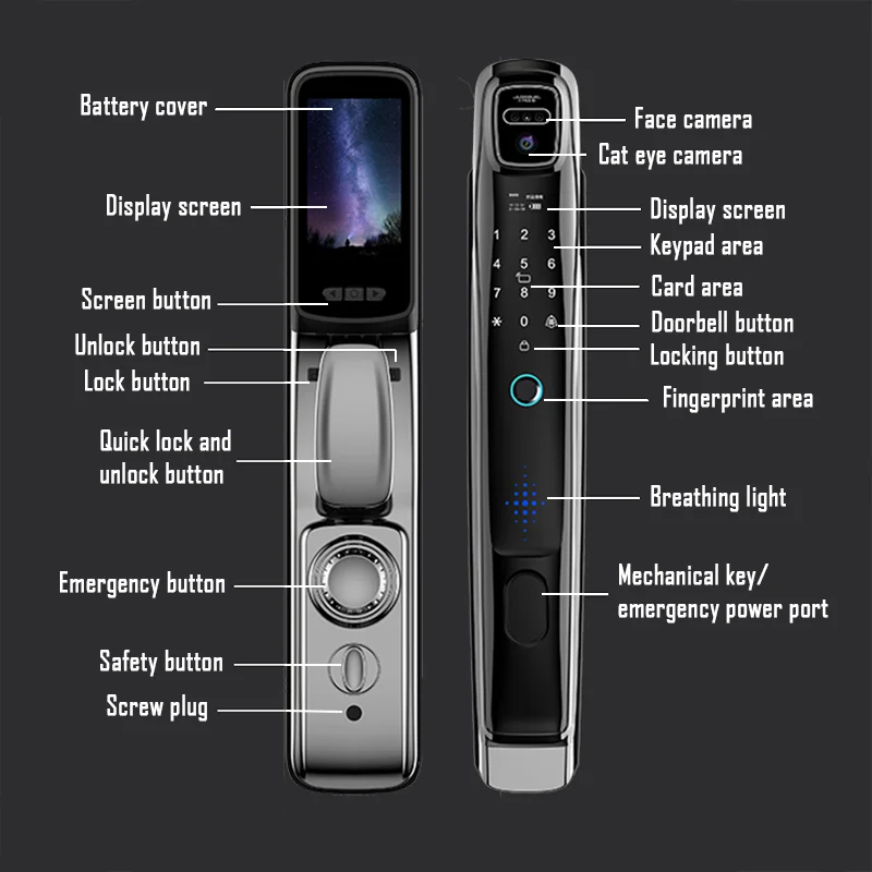 WiFi Face Recognition Smart Door Lock with Built-in Camera – Tuya App Voice Intercom and Auto Lock System - Image 4