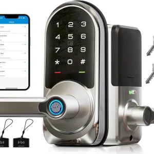 7-in-1 Keyless Entry Smart Door Lock with Handle Set – App Control Fingerprint Deadbolt Lock for Front Door