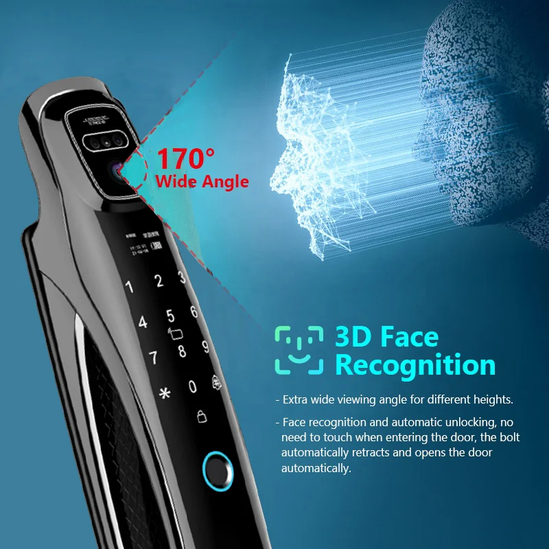 WiFi Face Recognition Smart Door Lock with Built-in Camera – Tuya App Voice Intercom and Auto Lock System - Image 2