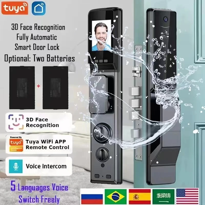 Automatic Smart Door Lock with Face & Fingerprint Recognition – Tuya App, Camera, and Voice Intercom Control