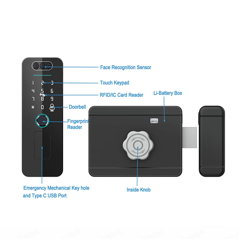 Outdoor Waterproof Smart WiFi Lock with 3D Face Recognition and App Control – Keyless Biometric Fingerprint Gate Lock - Image 2