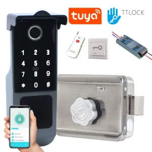 Smart Rim Door Lock with Built-In Gateway – Fingerprint, Password, Key & IC Card Remote Unlock Function