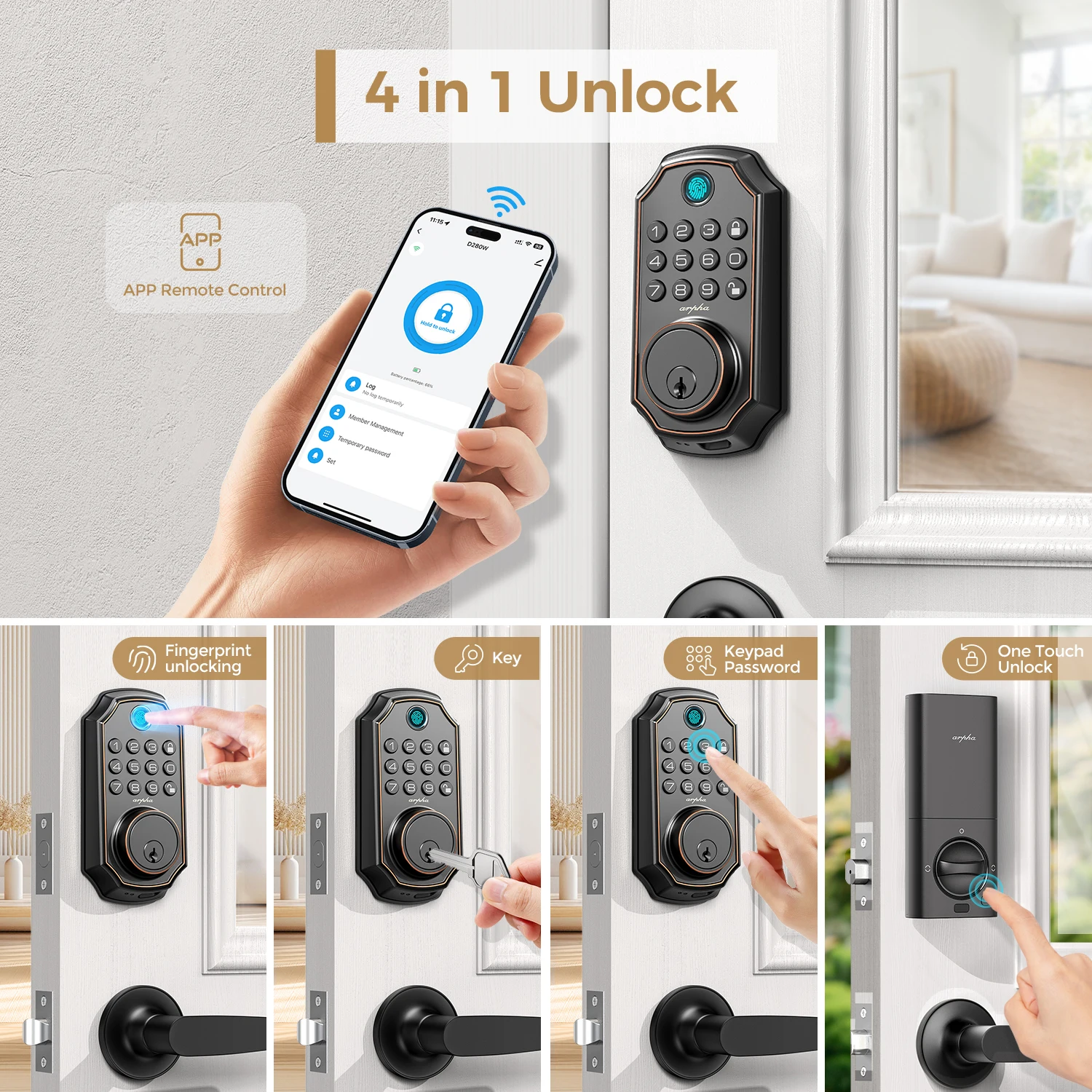 WiFi Smart Electronic Door Lock – Fingerprint & PIN Code Access, Long Battery Life, and Keyless Entry System - Image 2