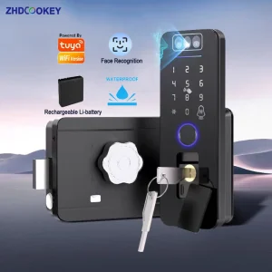 WiFi Smart Door Lock with Face Recognition and Fingerprint Access – Waterproof Tuya App Control with Rechargeable Battery