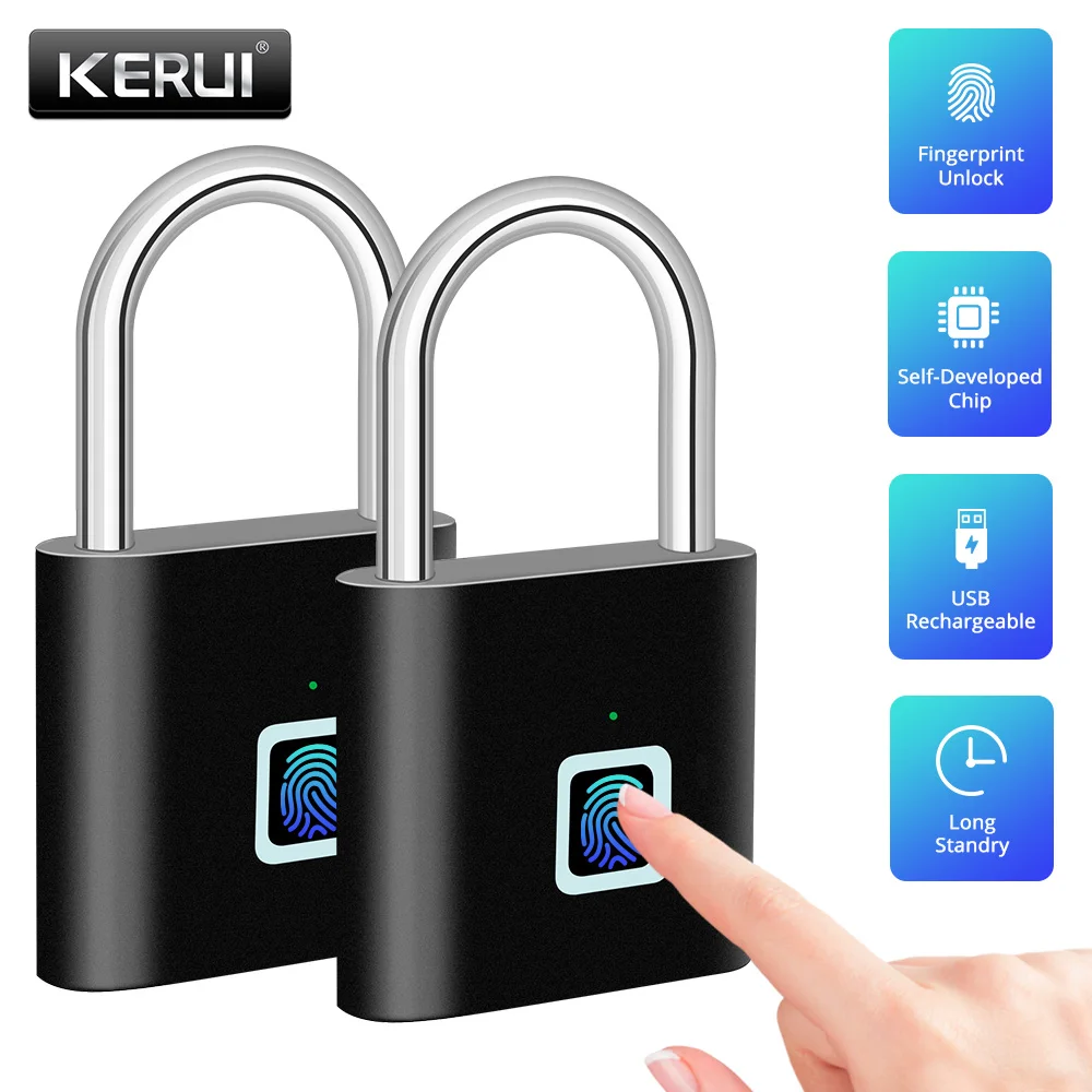 USB Rechargeable Fingerprint Padlock – Waterproof Smart Keyless Lock with 0.2s Unlock and Anti-Theft Protection