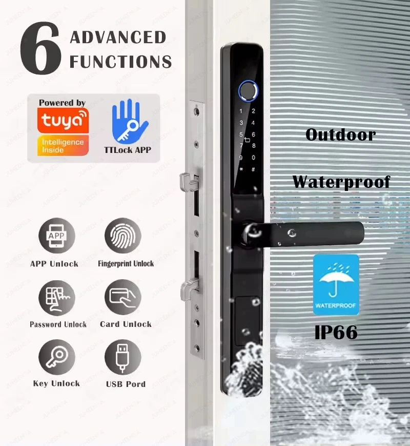Smart Sliding Door Lock – Waterproof Tuya WiFi Fingerprint Password Lock with Electronic Mortise Hook Design - Image 2