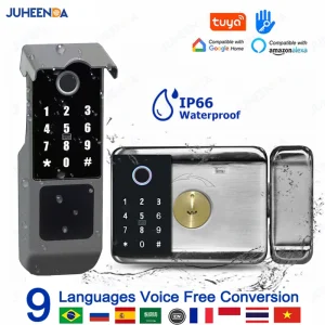 Outdoor Dual-Sided Smart Gate Lock – WiFi Fingerprint & Password Rim Lock with Remote App Control