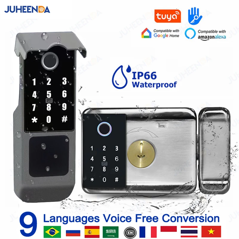 Outdoor Dual-Sided Smart Gate Lock – WiFi Fingerprint & Password Rim Lock with Remote App Control